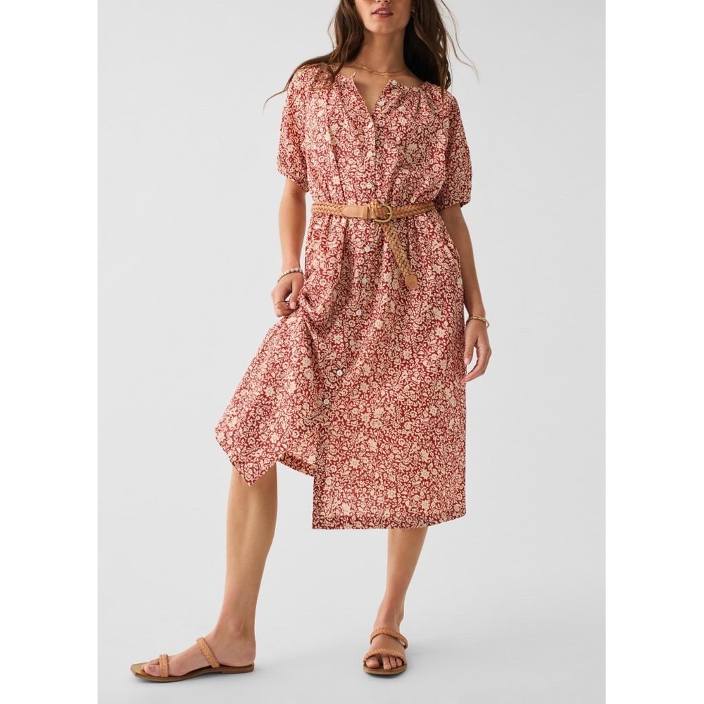 Faherty Rust Floral Midi Shirt Dress